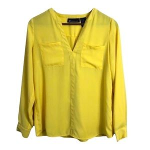 4/$45 I.N.C Yellow Long Sleeve V-Neck Semi Sheer Pullover Top Small